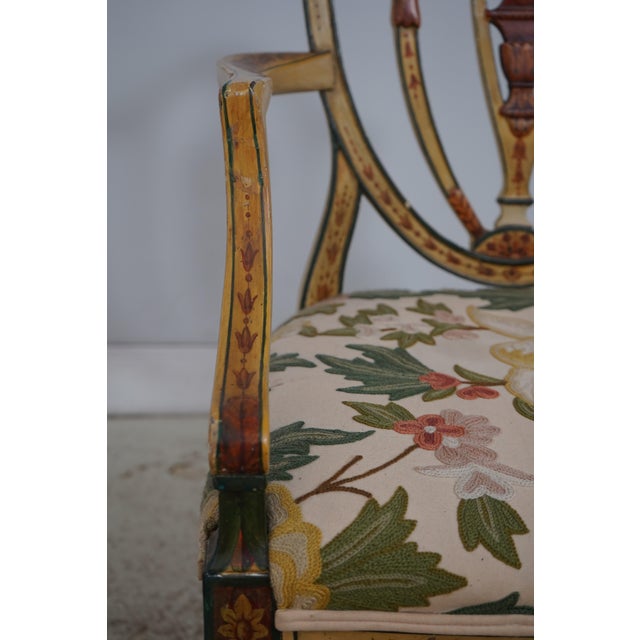Pair of Adams Style Painted Crewelwork Chairs For Sale - Image 13 of 18