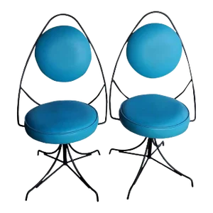 1950s Black and Blue Swivel Side Chairs Styled After John Risley - Set of 2