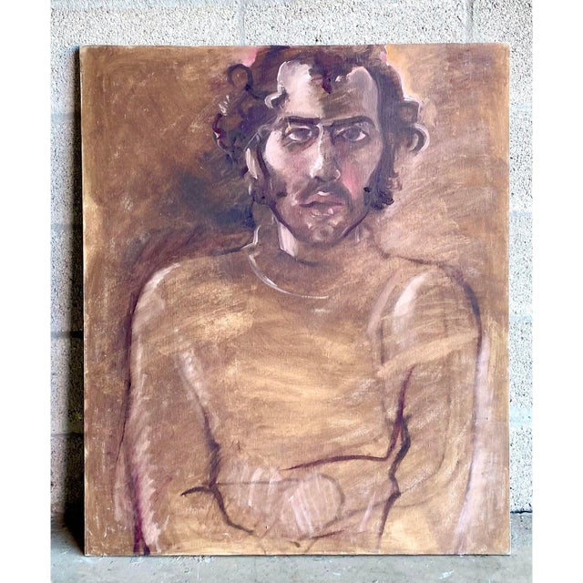 Beautiful signed oil portrait of young man. Done by the artist Regone Pierokkis. Gorgeous soft colors dominate this...