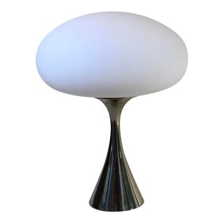 1960s Laurel “Mushroom” Vintage Chrome Steel with Bright White Glass Shade Table Lamp For Sale