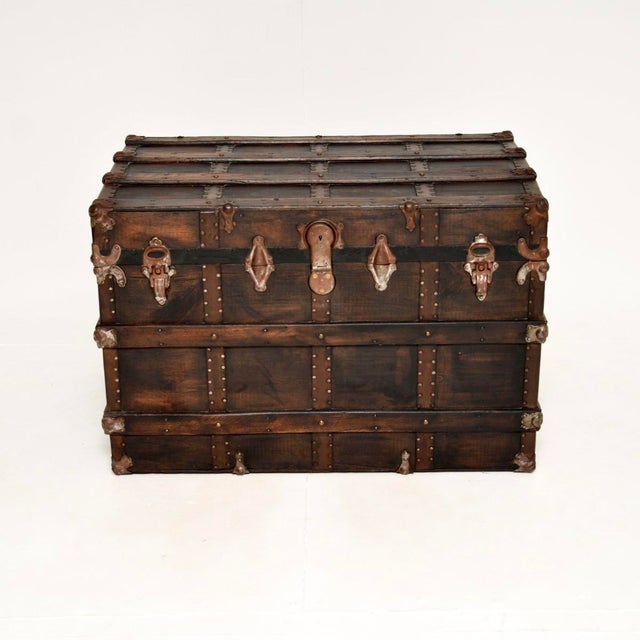 1900 - 1909 Large Antique Pine Travel Trunk, 1900s For Sale - Image 5 of 15