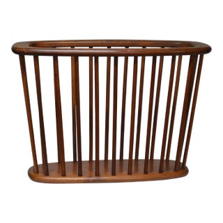 1970s Arthur Umanoff Style Walnut Wood Spindle Magazine Rack Holder For Sale
