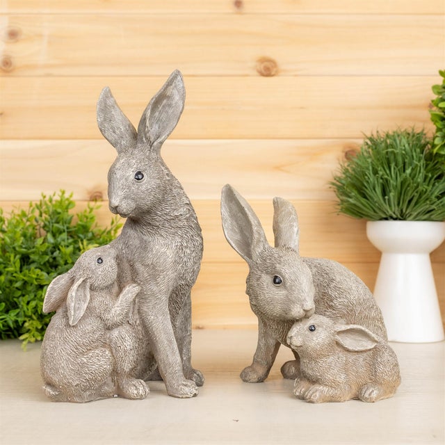 Welcome the spirit of spring into your home with this adorable set of Grey Stone Rabbit with Baby Bunny Figurines. Crafted...