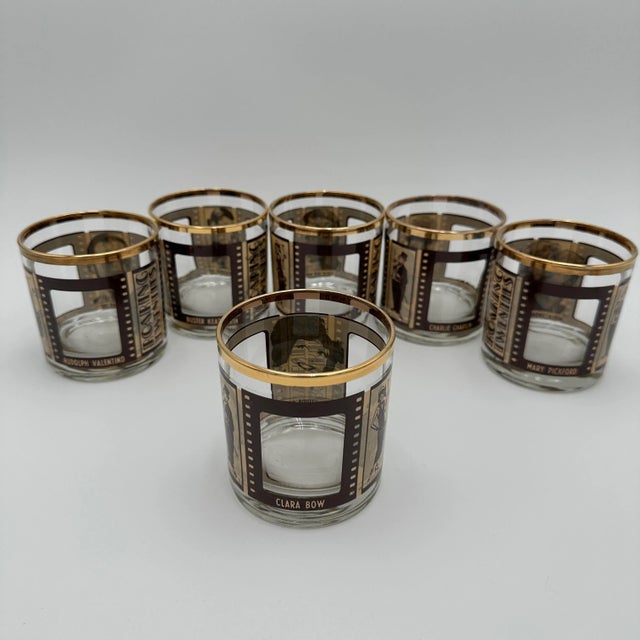 Vintage Roaring Twenties Movie Film Glasses Double Old Fashioned Set of 6 Gold is in good condition. Some wear typical for...