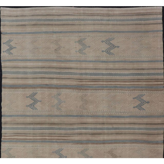 Turkish Vintage Kilim With Embroidered Motifs in Light Tan, Blue L. Brown For Sale In Atlanta - Image 6 of 11
