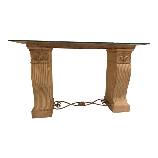 Stone Base With Glass Top Console Table Chairish