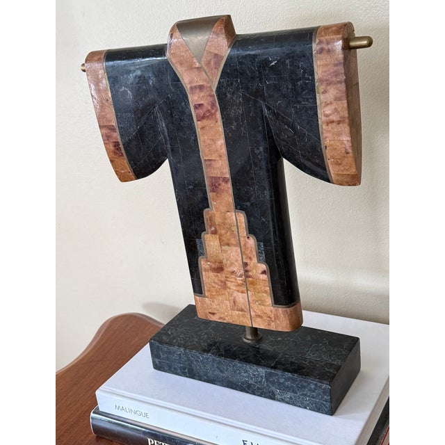 Contemporary 1980's Maitland-Smith Tessellated Stone Kimono With Inlaid Brass Banded Details For Sale - Image 3 of 10