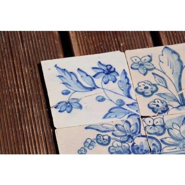 Baroque Tile Mural Panel Depicting a Baroque Jardinière With Flowers, Portuguese, 18th Century For Sale - Image 3 of 12