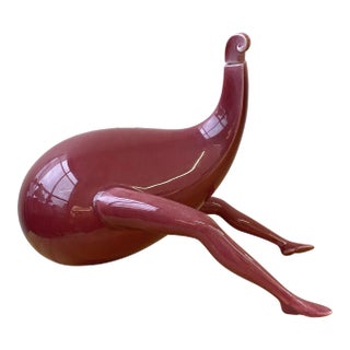 Vintage David C. Heaps Red Glazed Porcelain Eggplant With Legs Vessel, Circa 1998 For Sale