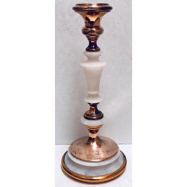 Farmhouse French Alabaster Candlesticks For Sale - Image 3 of 6