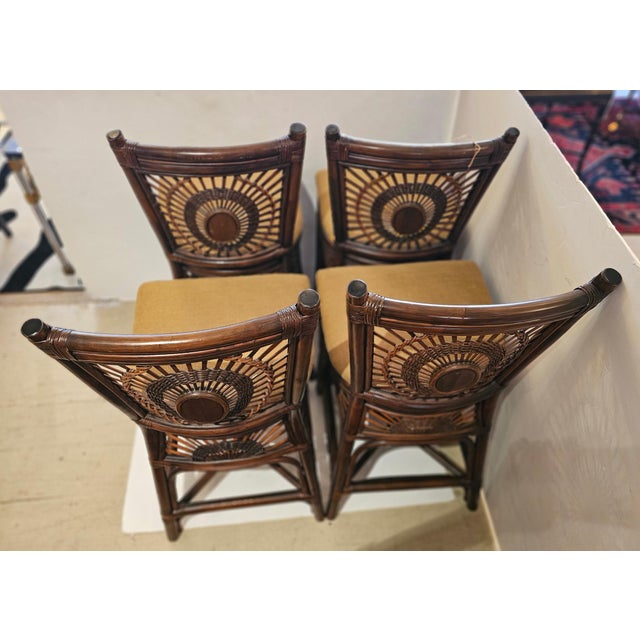 Bamboo Rattan & Upholstered Vintage Counter Stools With Backs -Set of 4 For Sale - Image 4 of 12