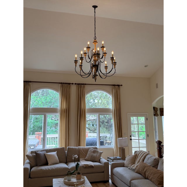 Large Spanish Revival Style Forged Iron Twelve-Light Chandelier For Sale - Image 4 of 8