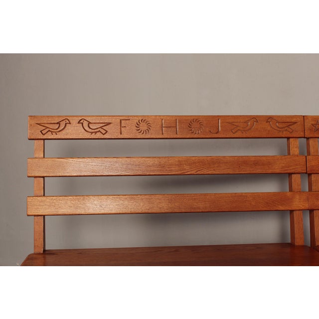 Alpine Corner Bench in Oak with Christian Symbolism, 1930s, Set of 2 For Sale - Image 15 of 18
