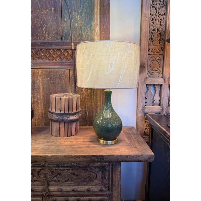 Olive Green Ceramic Table Lamp For Sale In Los Angeles - Image 6 of 6