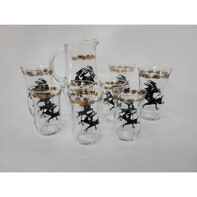 Neo Deco Barware 8 Glasses Pitcher Set Gazelle Supper Club Bar Cart Drinkware For Sale - Image 6 of 15