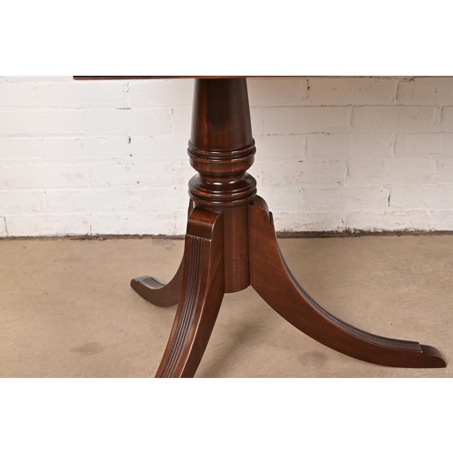 Baker Furniture Style Georgian Mahogany Double Pedestal Extension Dining Table, Newly Refinished For Sale - Image 10 of 13