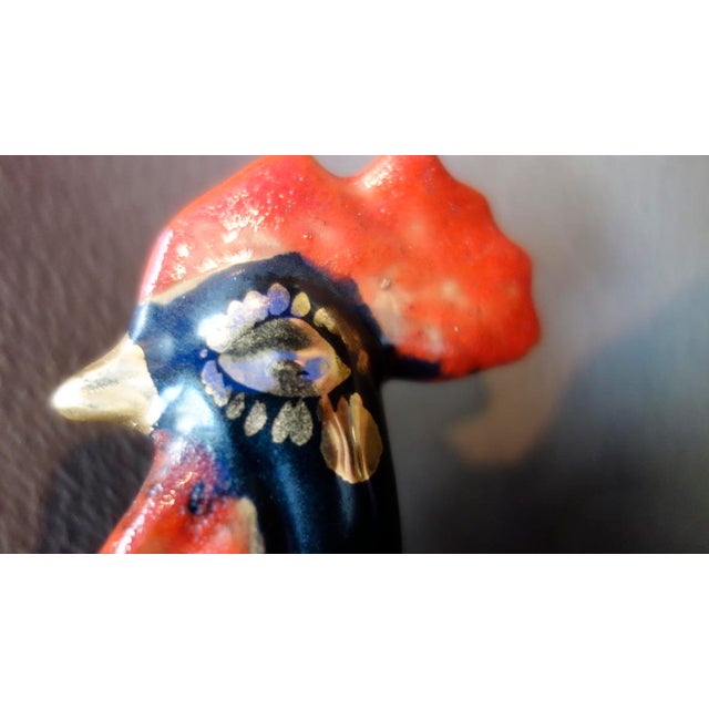 Italian Rare Rooster, Aldo Londi for Bitossi, Black W/Gilt Dots, Red Wattle and Crest Mid Century For Sale - Image 3 of 6
