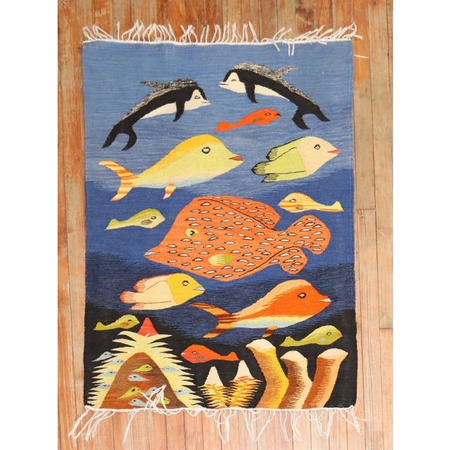 Late 20th Century Zabihi Collection European Kilim Fish Motif - 2'10" x 3'8" For Sale - Image 4 of 5