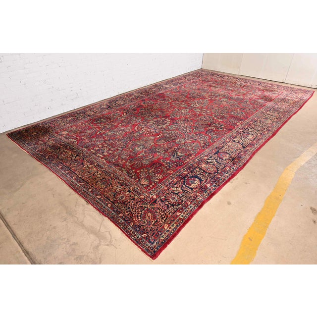 Traditional Antique Hand-Knotted Persian Sarouk Large Room Size Wool Rug, Circa 1930s For Sale - Image 3 of 7