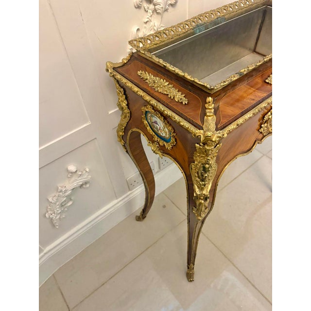 Mid 19th Century Antique French Victorian Ormolu Mounted Kingwood Jardiniere Stand with Porcelain Plaque, 1860 For Sale - Image 5 of 17