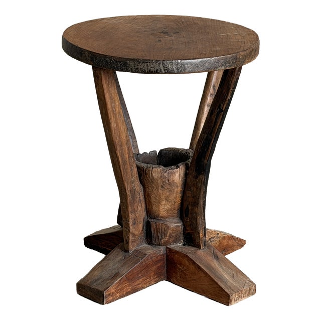 Sculptural Folk Art Side Table in Wood For Sale