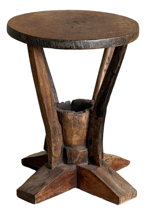 Sculptural Folk Art Side Table in Wood