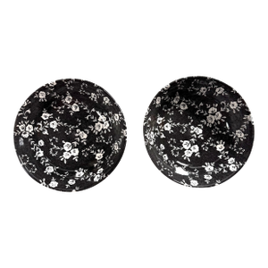 Royal Stafford Black Chintz Black, White Roses & Vines Earthenware Soup Bowls– Set of 2