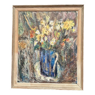 Sven Age, Flowers in Blue Vase, 1950s, Oil on Panel, Framed For Sale