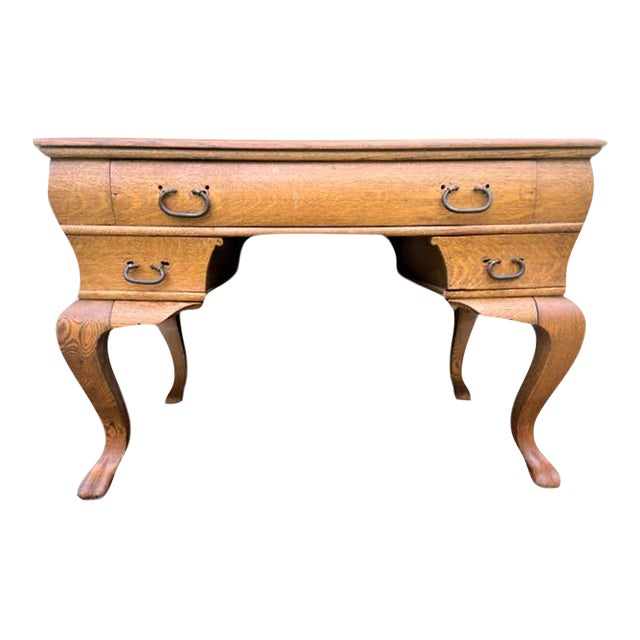 Brown Edwardian Antique Quarter Sawn Oak Desk or Library Table - Early 20th Century For Sale - Image 8 of 8