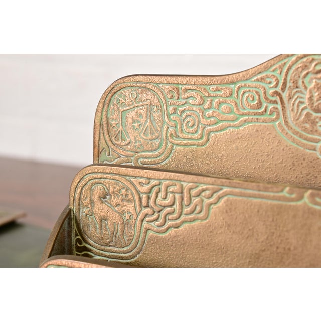 Tiffany Studios New York Zodiac Pattern Bronze Doré Letter Rack For Sale In South Bend - Image 6 of 14