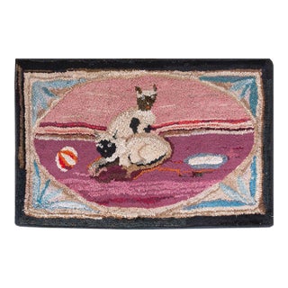 1930s Rose Antique Animal Pictorial Folk Art American Hooked Rug2'2" X 3'4" Handknotted Wool Carpet For Sale