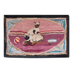 1930s Rose Antique Animal Pictorial Folk Art American Hooked Rug2'2" X 3'4" Handknotted Wool Carpet