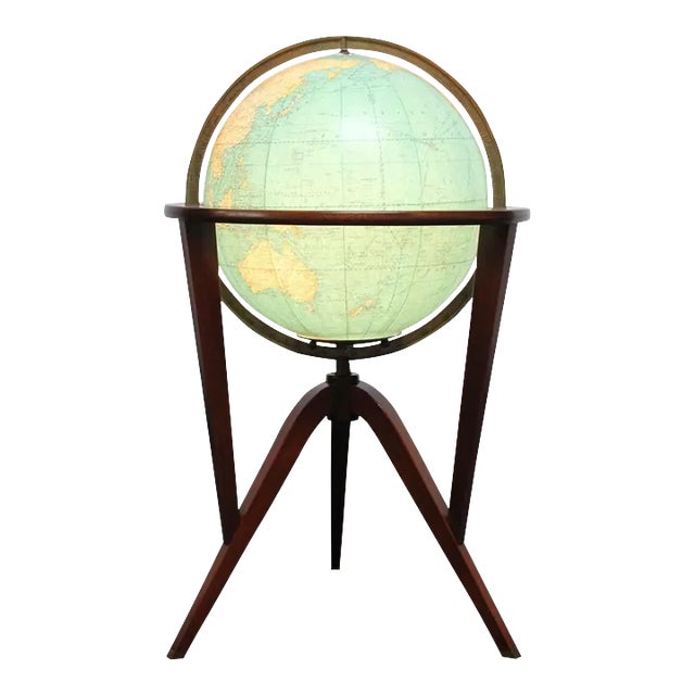 Illuminated Glass World Globe on Mahogany Stand by Edward Wormley for Dunbar For Sale