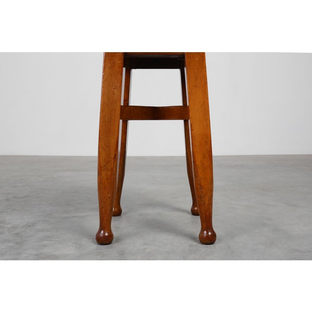 Wood Early Art Deco Arts & Crafts Oak & Leather Stool, France, 1920s For Sale - Image 7 of 11