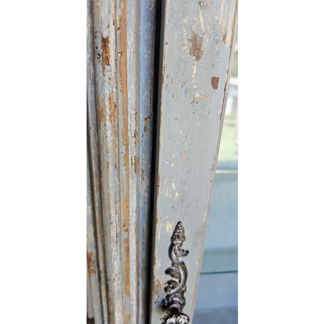 1930s Vitrine Cabinet, French Bluish Display Cabinet/ Case, Cracked / Peeling Finish For Sale - Image 13 of 18
