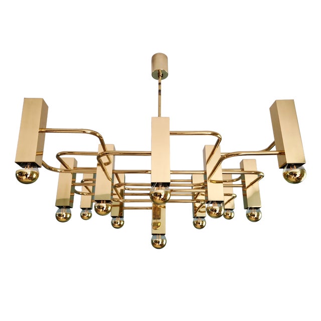 Geometric Brass Chandelier by Gaetano Sciolari for Boulanger, 1970s For Sale