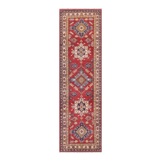 Tribal Kazak Red/Beige Wool Rug - 2'11''x9'6'' For Sale