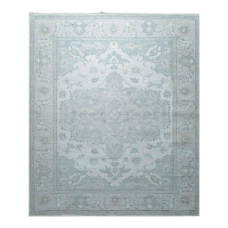 8x10 Ivory Hand-Knotted Wool Soft Floral Medallion Traditional Carpet Rug For Sale