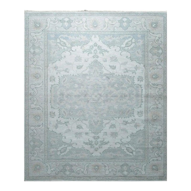 8x10 Ivory Hand-Knotted Wool Soft Floral Medallion Traditional Carpet Rug For Sale