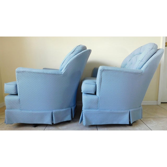 Blue Pair Blue Tufted Upholstered Swivel Rocker Lounge Chairs Usa For Sale - Image 8 of 14