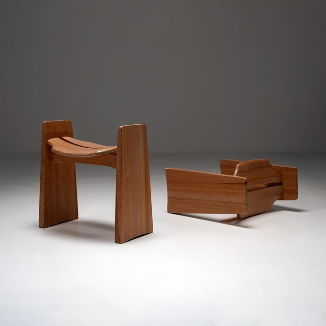Set of Pine Jonte Stools by Gilbert Marklund for Furusnickarn Ab, 1970s For Sale - Image 4 of 7