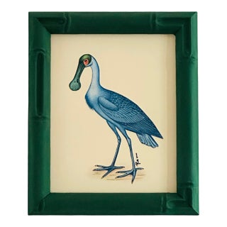 Original Hand-Painted Whimsical Spoonbill Painting in a Handpainted Frame For Sale