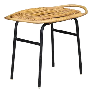 French Modern Rattan and Bamboo Black Lacquered Side Table, 1950s