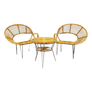 Bamboo Lounge Chairs and Table by Janine Abraham & Dirk Jan Rol, 1950s, Set of 3 For Sale