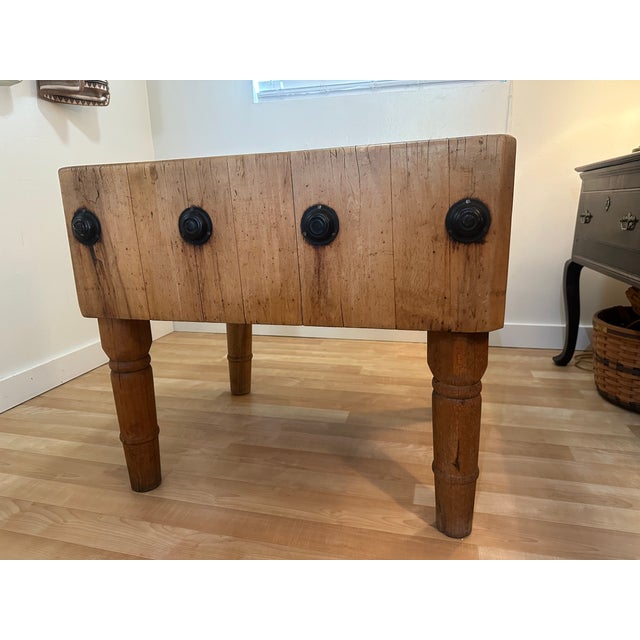 Vintage Michigan Maple Block Co. Solid Maple Butcher Block Table-Petoskey, Michigan-12.5" Thick For Sale - Image 9 of 14