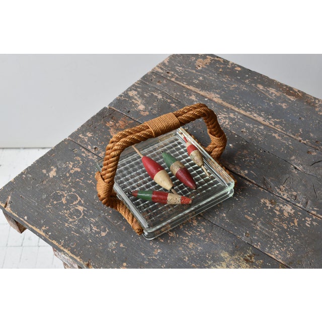 Mid-Century Modern Vintage Cast Glass Vide Poche With Rope Handle Attributed to Audoux Minet, Circa 1960s For Sale - Image 3 of 12