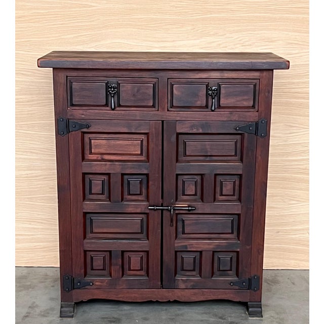 19th Spanish Baroque Carved Walnut Narrow Two Drawer Credenza or Buffet For Sale - Image 10 of 18