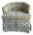 Mid-Century Tufted Olive Damask Barrel Back Chair With Brass Cap Legs For Sale