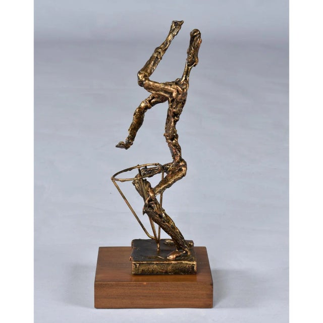Mid-Century Gold and Black Brutalist Drummer Figurine Sculpture on Wood Pedestal For Sale - Image 9 of 9