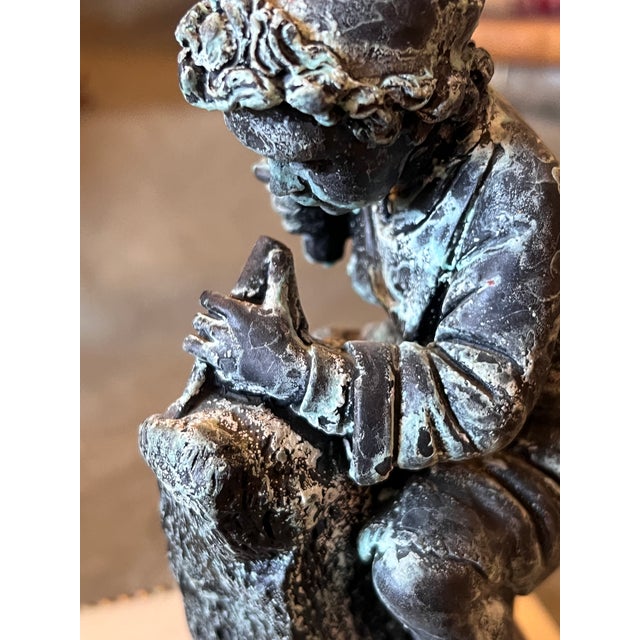 Bronze Finish Plaster Figure of Young Michelangelo on the Antique Marble Base For Sale - Image 11 of 11
